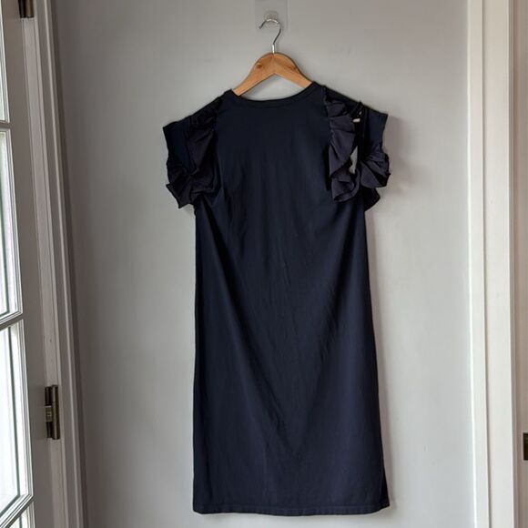 Anthropologie CLU Cotton Silk Navy Jersey Dress Cold Shoulder Flutter Sleeve - Picture 3 of 8